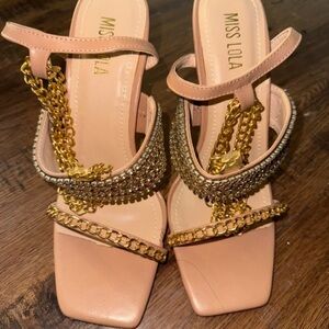 Miss Lola Blush and Gold Chain Heels